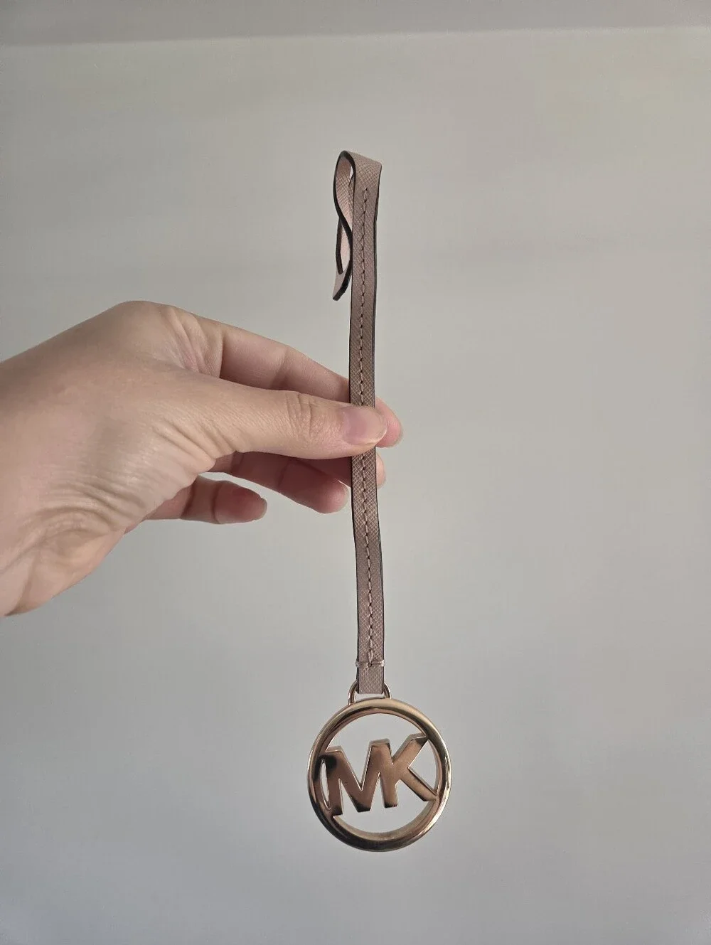 Michael Kors Light Pink Saffiano Leather Gold Tone MK Circle Logo Bag Charm